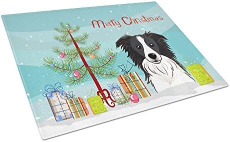 Tesouros de Caroline BB1613LCB Árvore de Natal e Border Collie Glass Rutting Board Grande e Decorativo Corte e Serviço