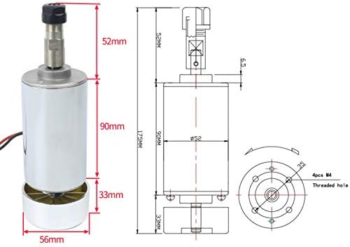 Rattmmotor ER11 Motor do eixo 300W Motor de eixo refrigerado a ar 52mm 12-48VDC 12000rpm 400mn.m para máquina de