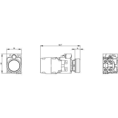 Siemens 3SU11020AB601FA0 Button iluminado, plástico, IP66, IP67, classificação de proteção IP69K, plástico preto, 22mm, branco