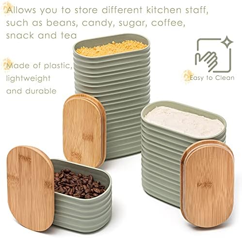 Misture o conjunto de barras de plástico com tampa de bambu, cartuchos para balcão de cozinha, café e recipiente de vasilha