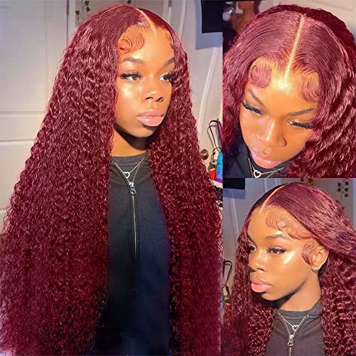 Larhali 99J HD Lace Front Wigs Human Human Pré retirou 180% de densidade Borgonha 13x6 WIGS FRONTAL DE OUNDO DEPRESSE