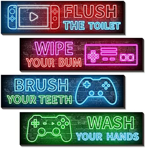 Conjunto de decoração de parede para jogos de neon - Decorações de quartos de meninos para banheiro, jogo engraçado de jogo