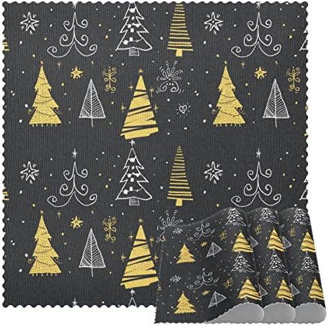 Placemats de pano, tapetes de mesa laváveis ​​para mesa de jantar Conjunto de 4, Golden Tree Cartoon Christmas