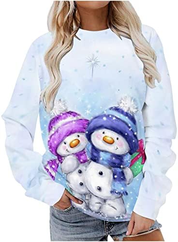 Camisolas Nokmopo para Mulheres Plus Size Size Moda de Natal Feminina Casual Casual Longo Camisinho de Manga Longa Top Sweater