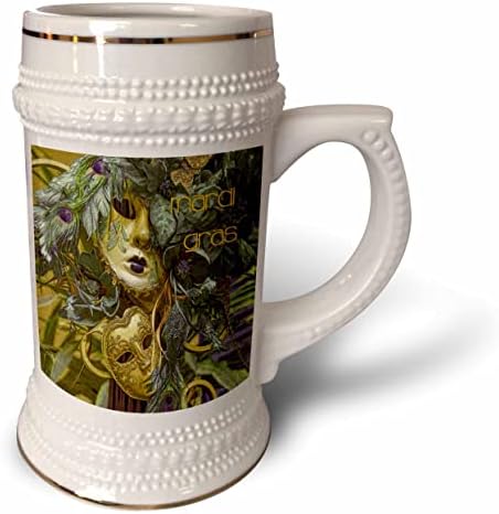 Imagem 3drose de lindas máscaras de ouro com vegetação e palavras de mod mardi. - 22 onças de caneca