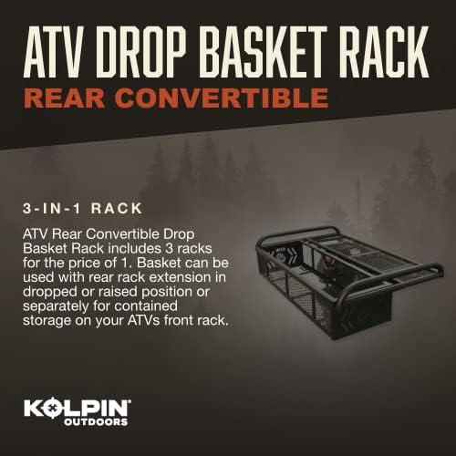 Kolpin 53350 ATV traseiro cesto de cesta de gotas conversível 3 em 1, preto, 43 l x 31 w x 10 h