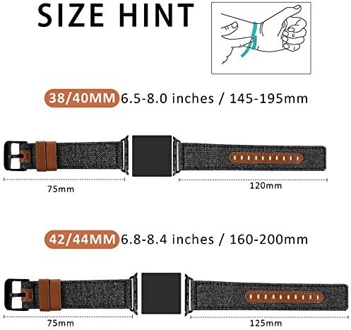 Ihillon Bands Compatível com Apple Watch 42mm/44mm Série 5 Série 4 tiras, Classic Canvas Fabric Pesquisas de couro genuíno Black