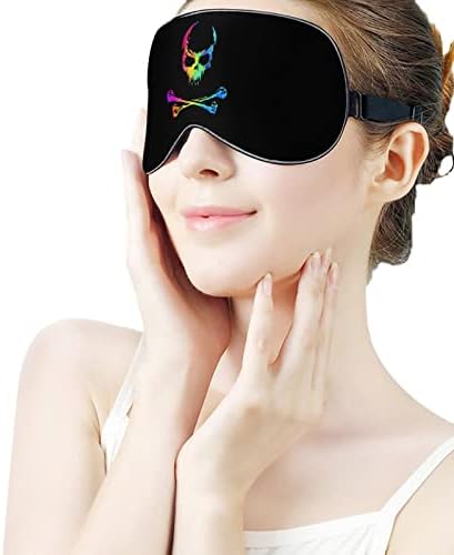 Rainbow Pirate Skull Crossbone Bandk Máscara de olho com cinta ajustável para homens e mulheres noite de viagem