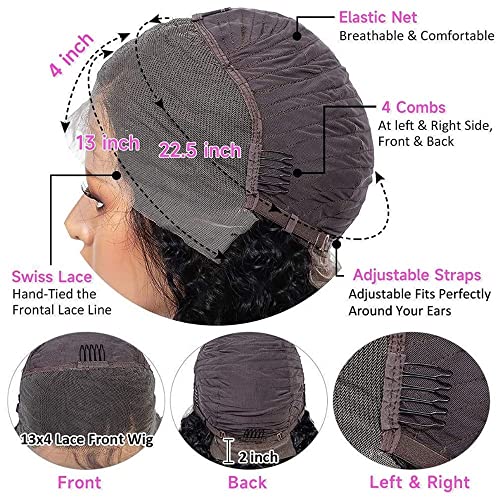 Cabelo de peruca frontal de renda cacheada - 13x4 HD Wigs Front Wigs Humanos Pré -pendurados Pedas molhadas e onduladas De