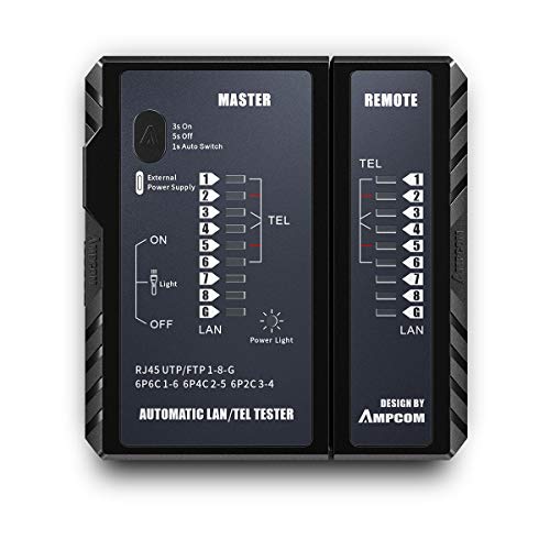 Testador de cabo de rede Ampcom, para LAN Telefone RJ45/RJ11/RJ12/8P8C/6P6C/6P4C/6P2C/CAT5E/CAT6/CAT6A/CAT7/CAT8