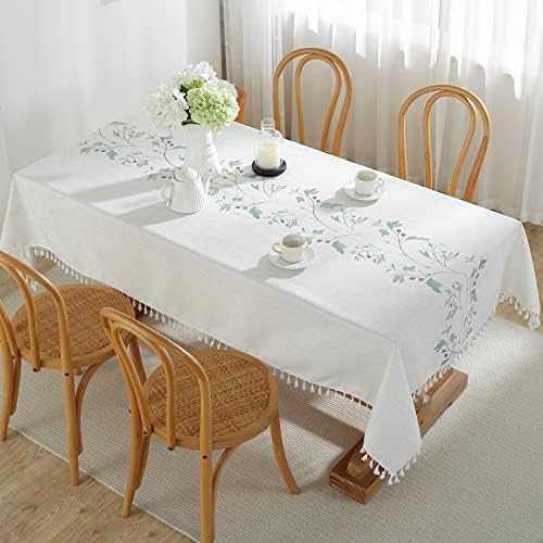 Mesa de retângulo de mesa jiale, toalha de mesa à prova d'água de linho de algodão pesado, topo de mesa sem rugas com borlas, quadradas,