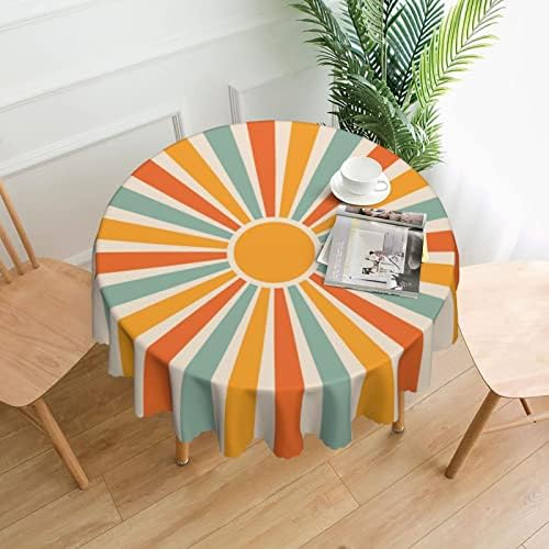 Toca de mesa redonda de Boho 60 polegadas, sol vintage Sun Rainbow Stripes Toelas de mesa Toelas de mesa resistentes