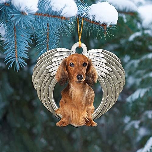 Amante de animais de estimação marrom cabelos longos dachshund anjo asa cachorrinho cachorro mãe pai árvore de natal decoração