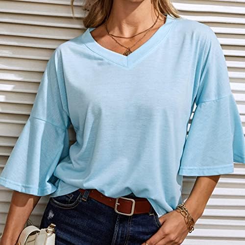 Lounge Tops for Girls Fall Summer Summer Short 1/2 Bell Slave Vneck Spandex Relaxed Fit Basic Tops Roupas femininas