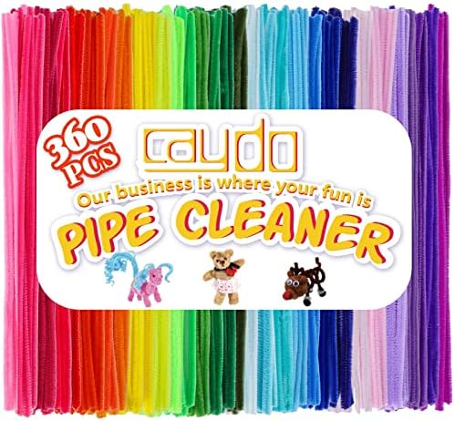 Limpadores de tubos Caydo 360 Peças 40 Hastes de Chenille de cor variada para arte e artesanato, suprimentos de artesanato infantis