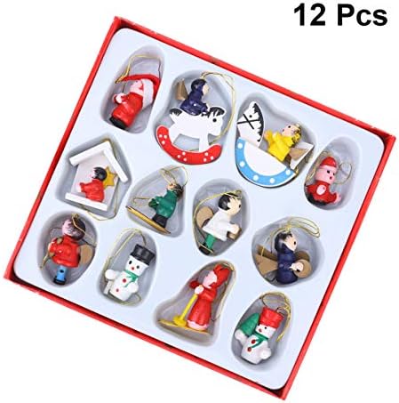 Aboofan 12pcs Of Advent Christmas Style Door Equieamento mini estatuetas Decorações de madeira Figuras de madeira Miniatura Bolsa