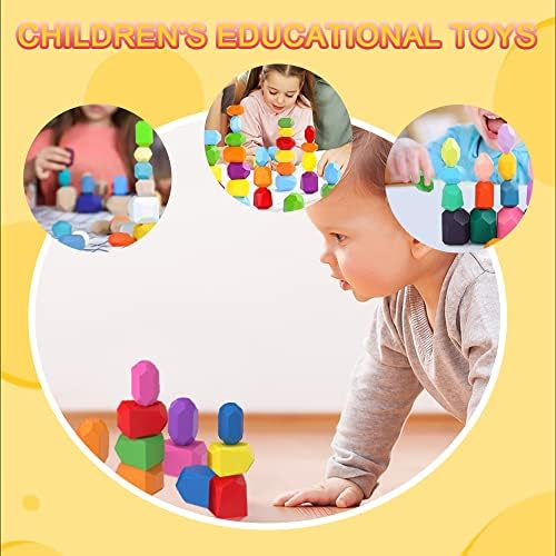 26 PCs Classificação de madeira empilhando rochas equilibrando as pedras sensoriais montessori brinquedo educacional pré -escolar
