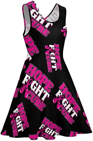 A consciência do câncer de mama Hope Fight Cure Cure Dress Feminino sem mangas do pescoço redondo mini vestido casual vestido
