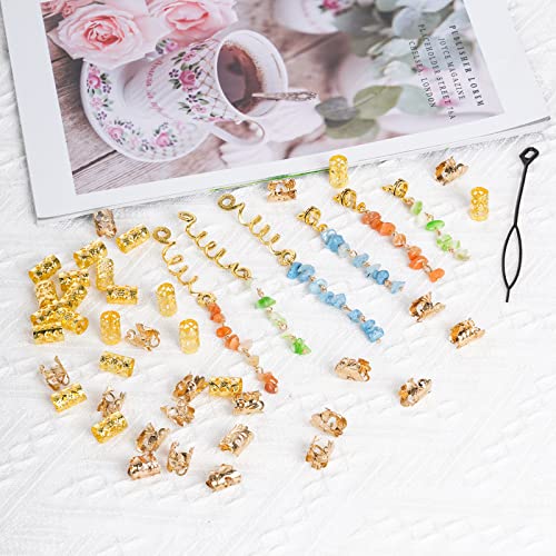 Jóias de cabelo de 47pcs para tranças, Hoyuwak colorido de cristal colorido Cristal Stone Acessórios para cabelos metal Charms Gold