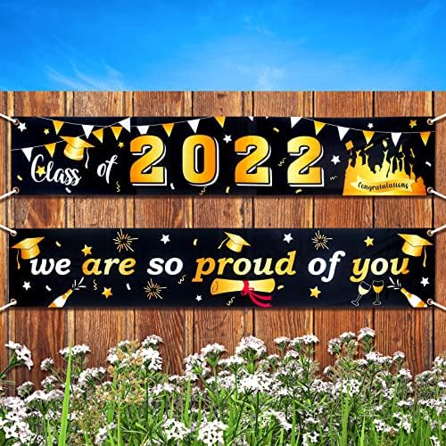 2022 Decorações de graduação - 2 PCs Parabéns Banners de graduação Festa de festa de graduação, a turma do cenário da festa