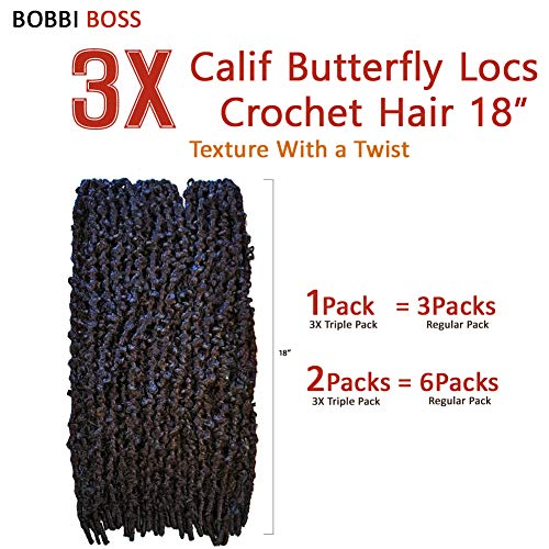 Bobbiboss 3x Butterfly Locs Cabelo de crochê - Californ Butterfly Locs 18 , Locais falsos angustiados por longos angustiados,