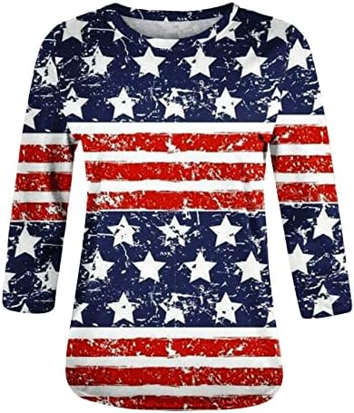 4 de julho 3/4 de manga camisas para mulheres de verão American Tops