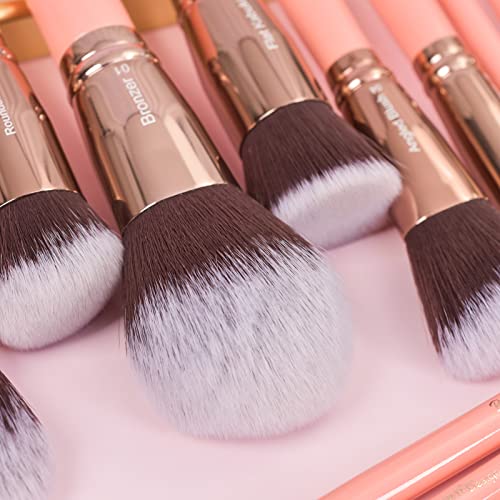 Bueart Design 18pcs Ultra Soft fofo rosa rotulado dense dense makeup pincéis com lindos escovas de creme de base para o porta