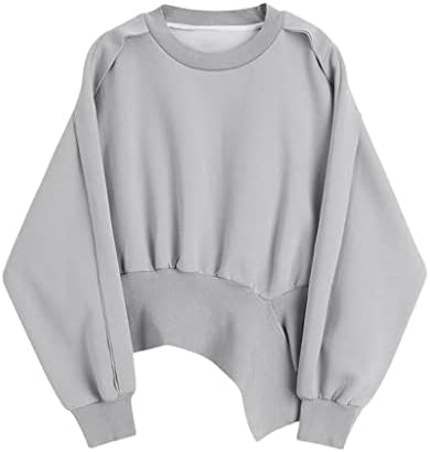 N/A Cinza Moletom Irregular Moletom Selto Longo Mulheres Longo Algodão Longo Primavera Autumn Capuz Pullover Top Top