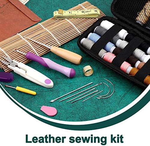 Kit de costura de couro, 38 PCs Kit de costura para reparo de estofados, kit de costura pesado para o artesanato de couro DIY com costura