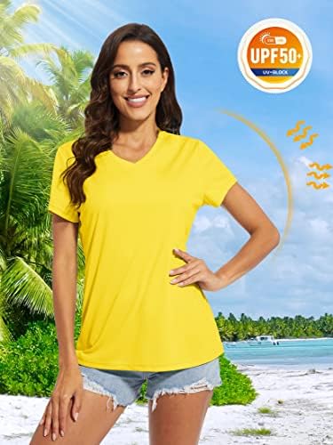 Camisas de decote em V Magcomsen feminino Manga curta UPF 50+ T-shirts Protection Sun Protection Tops de exercícios secos para ioga