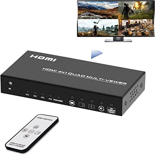 Switch 4K HDMI Multi Viewer 4x1, Quad Seamless HDMI Switcher, 4 em 1 out com tela dividida em loop, 5 modos de exibição com REMOTE