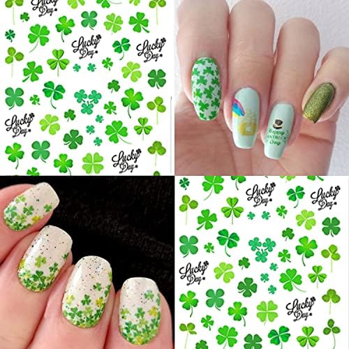 8 lençóis São Patrick's Nail Art Sticks Spring Decals de primavera Green Shamrock 3D Autadensivo Adete de unhas Designs