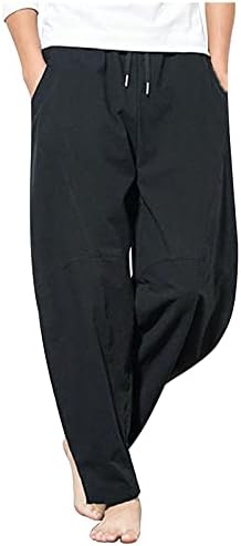 Qucoqpe calças de linho masculinas de tamanho de verão solto bolsos de cor pura de cor descontraídos de conforto ao ar