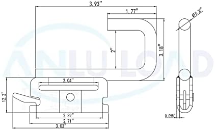 ANLU LOAD 2 ”E Track J Hook E Acessórios para trailer/armazéns/porões/podem pendurar mochilas, aço, 4pcs