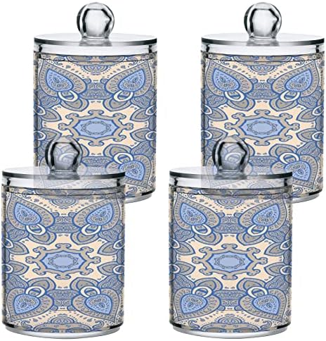 Alaza 2 Pack QTIP Dispensador Vintage Flor Mandala Banheiro Latas organizadoras para bolas de algodão/swabs/almofadas/fio