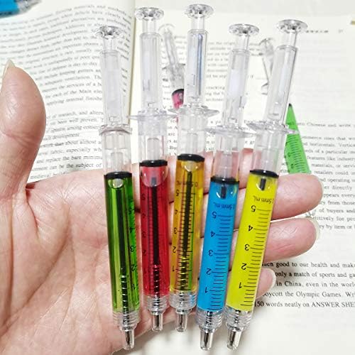 Pens de seringa de macaron multicolor Sunangel escreve em tinta preta, canetas de enfermagem, brincadeira de médico imaginário,