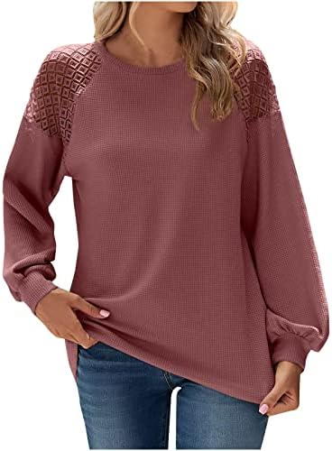 Mulheres Blusa moderna Blusa casual waffle tops tops de pulôver de cor sólida de manga comprida