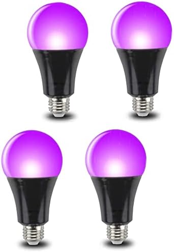 QIXIVCOM 4-Pack 12W UV lâmpadas luminárias pretas E26 A19 lâmpadas LEDs UVA Nível 385-400nm Blacklight Blackbl Blow in the Dark