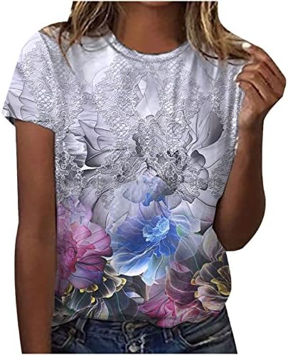 Tops de estampas florais de borboleta feminina Tops de manga curta pescoço casual t camisetas camisetas de verão blusa de