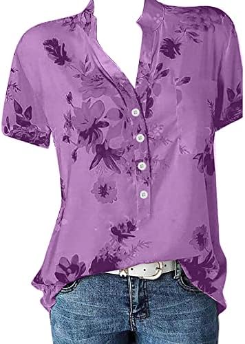 Tops casuais femininos folhas boho tshirt tops de botão para baixo v pesco