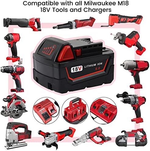 Substituição para [Milwaukee M18 Adaptador de carregadores USB & 2Pack 18V Battery 6.0ah] Conjunto de pacote, para acampamento