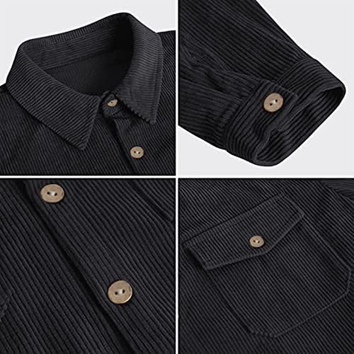 Masculino outono moda casual retro lapela cor sólida bolsos duplos de peito de peito de peito de peito comprido camisa