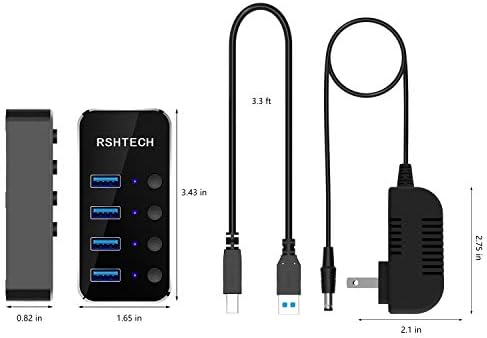 RSHTECH Hub USB Hub, 4 Port USB 3.0 Splitter Splitter Portátil Alumínio portátil Usb Hub Expander com interruptor individual On/Off