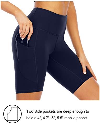 Shorts de motociclista de 8 '' do Xieerduo Women com bolsos de alta cintura ioga controle de treino de controle de treino