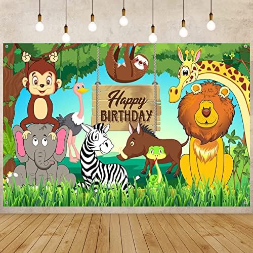 Jungle Animal tem tema de festas de aniversário decorações, grande safari animal parabéns banner de cenário engraçado Floresta de