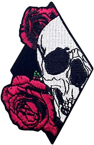 Skull e Rose Patch Applique Bordiques Ferro em Sew On Emble
