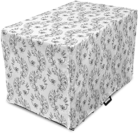 Ambesonne Black and White Dog Crate Tampa, Roll e Swirls Pattern com pequenas hastes cheias de folhas e lírios, capa