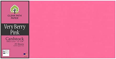 Cardstock rosa muito berry - 12 x 24 polegadas - tampa de 100 lb - 25 folhas - papel de caminho claro