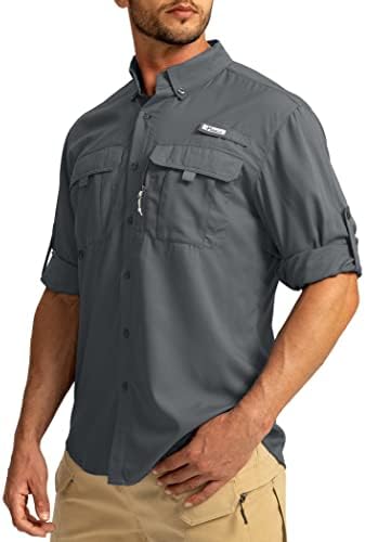 Camisas de pesca de proteção solar masculinas Camisas de trabalho de manga longa para homens Upf50+ Button Down camisetas com bolsos