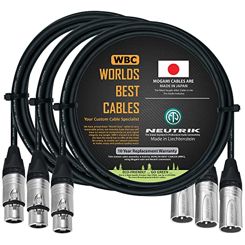 Melhores cabos do mundo 3 unidades - 5 pés - cabo de microfone equilibrado feito sob medida usando fios Mogami 2549 e neutrik